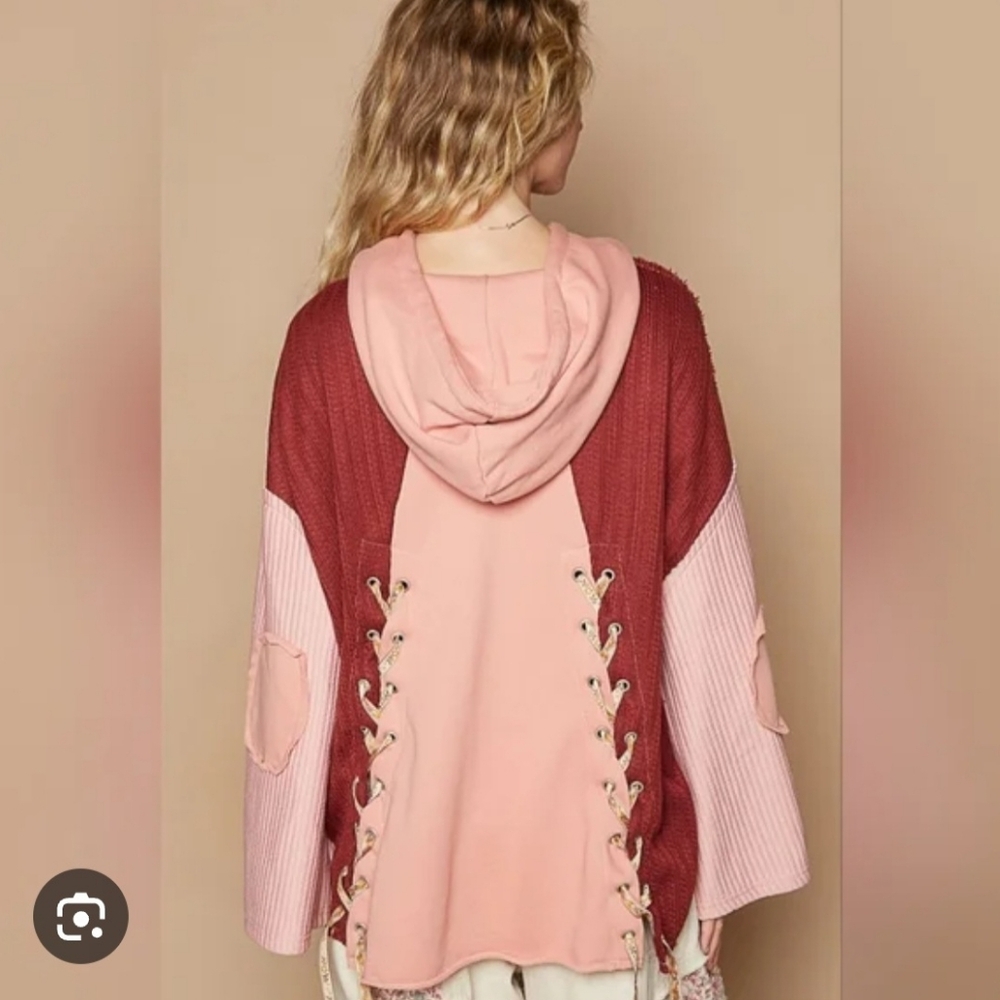 New Pol Blushing Love Boho Patchwork Pull Over Ho… - image 2